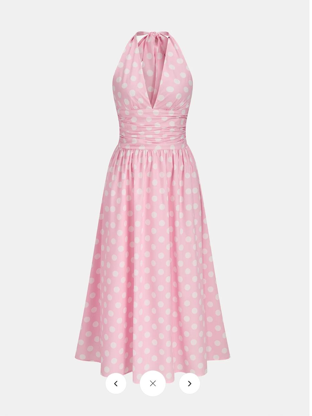 NWT Commense Polka Dot Halter Ruched Midi Dress Sz L